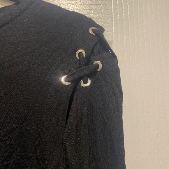 Black thin long sleeve w/ lace up shoulder detail - Picture 2 of 2